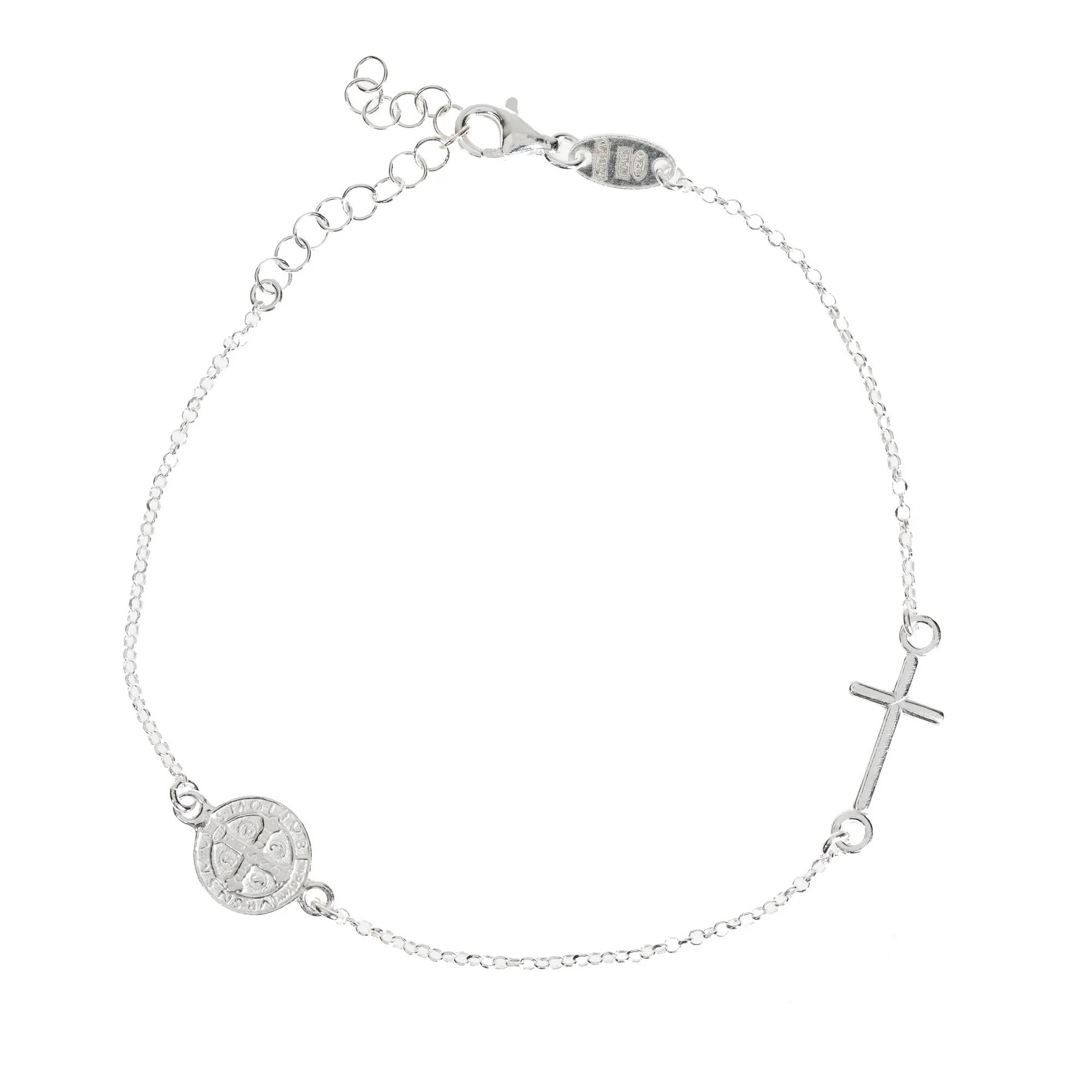 Silver St. Benedict Chain Bracelet with Cross - Image 2