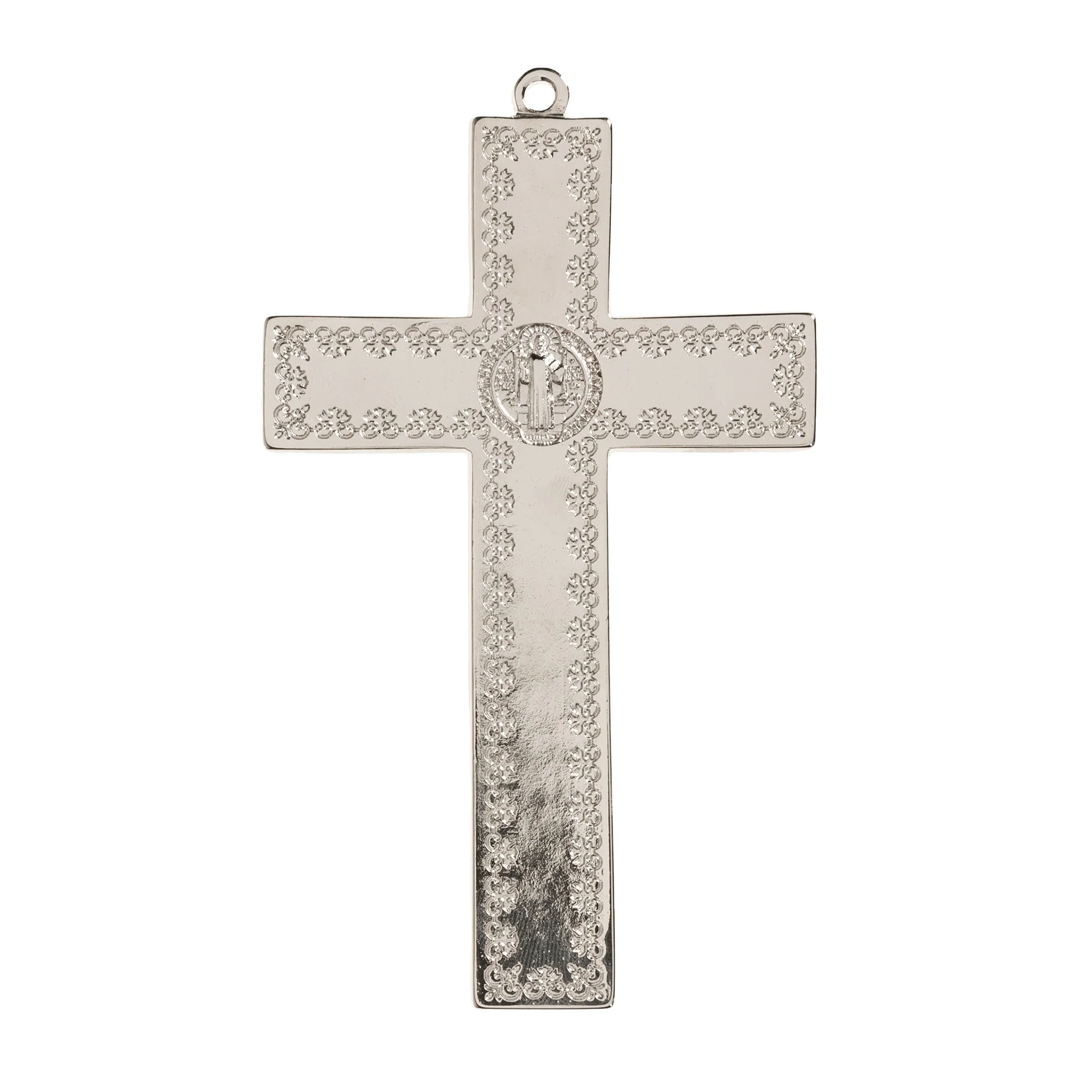 Silver St. Benedict Crucifix with Blue Enamel Accent - 4.7" - Image 2