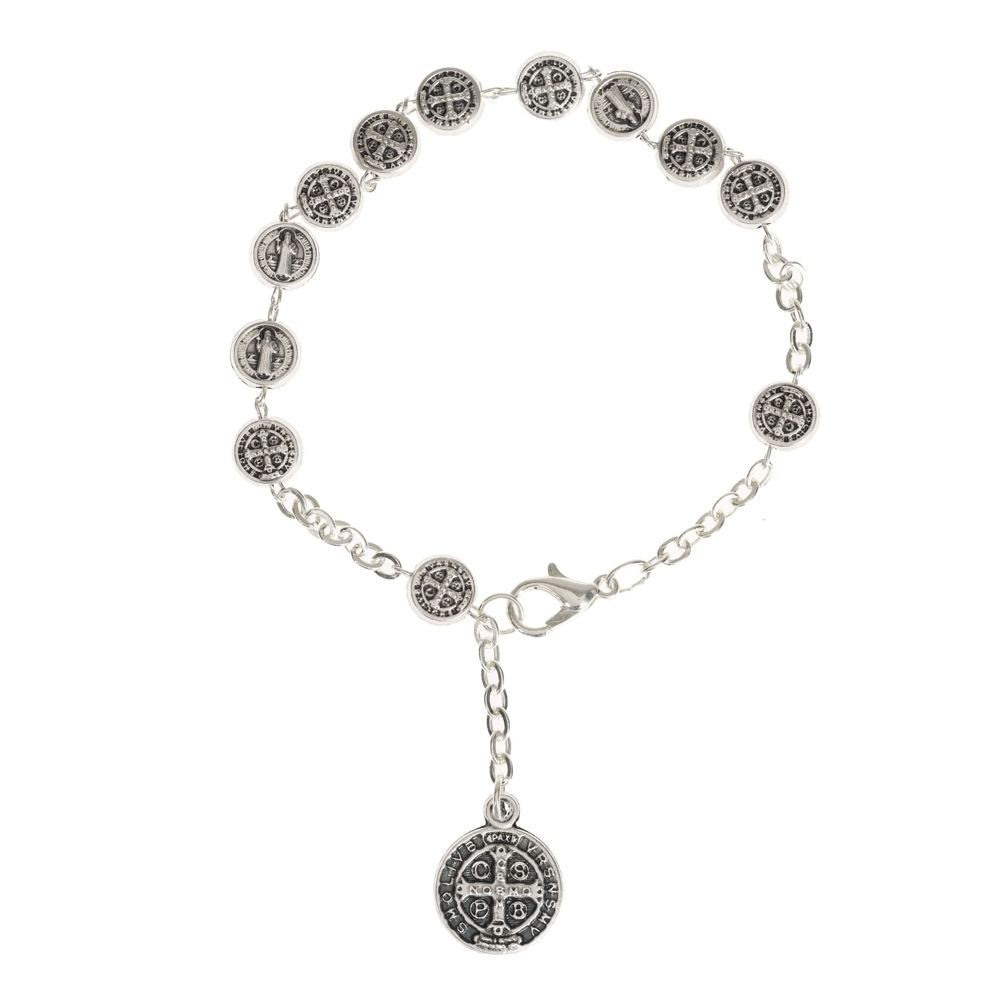 Silver St. Benedict Medal Rosary Bracelet - Image 2