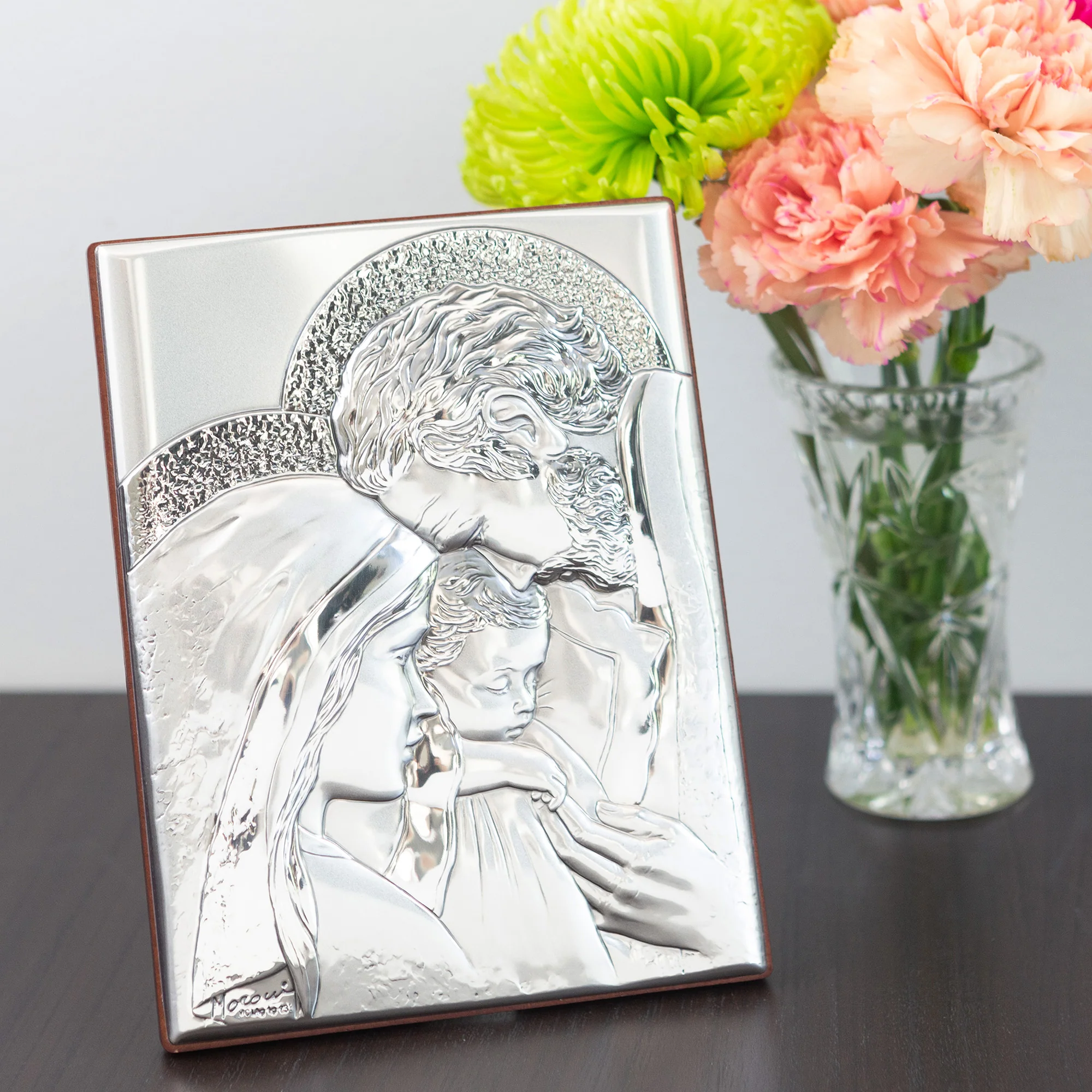Silver Standing Holy Family Plaque