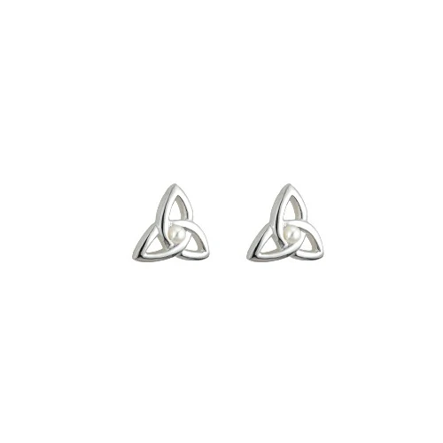 Silver Trinity Knot Earrings with Pearl - Girls
