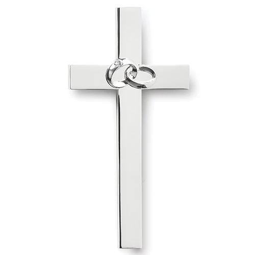 Silver Wedding Rings Wall Cross - 4.75"H