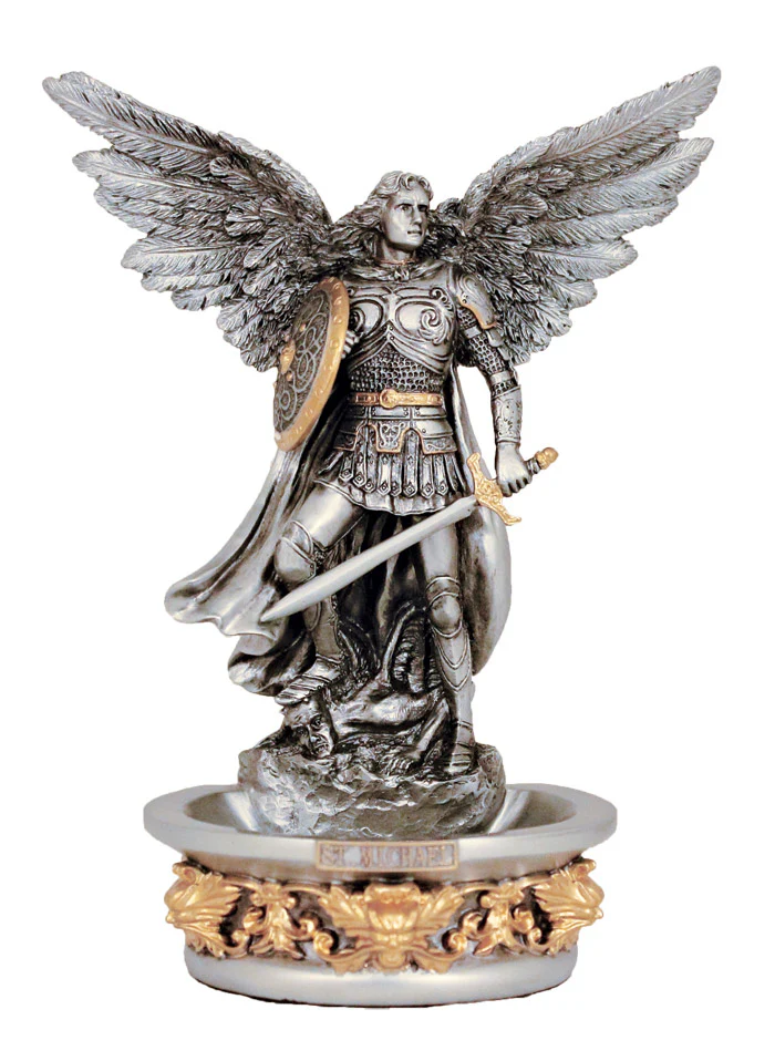 Silvered Standing or Hanging St. Michael Holy Water Font - 7" - Image 2