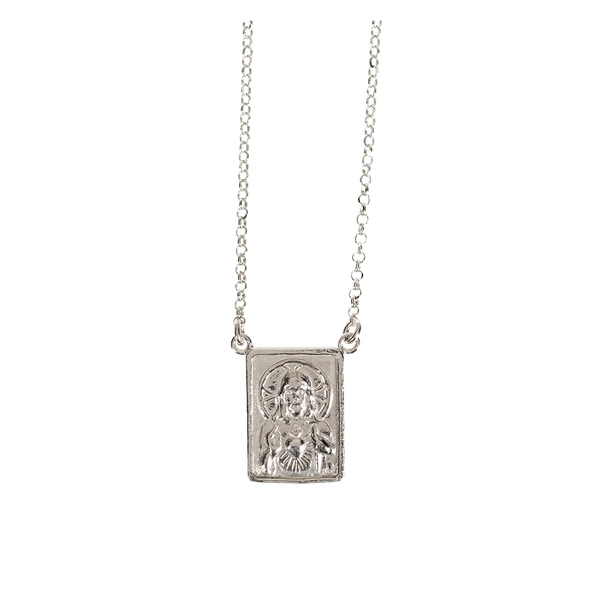 Single Medal Scapular Necklace in Sterling Silver