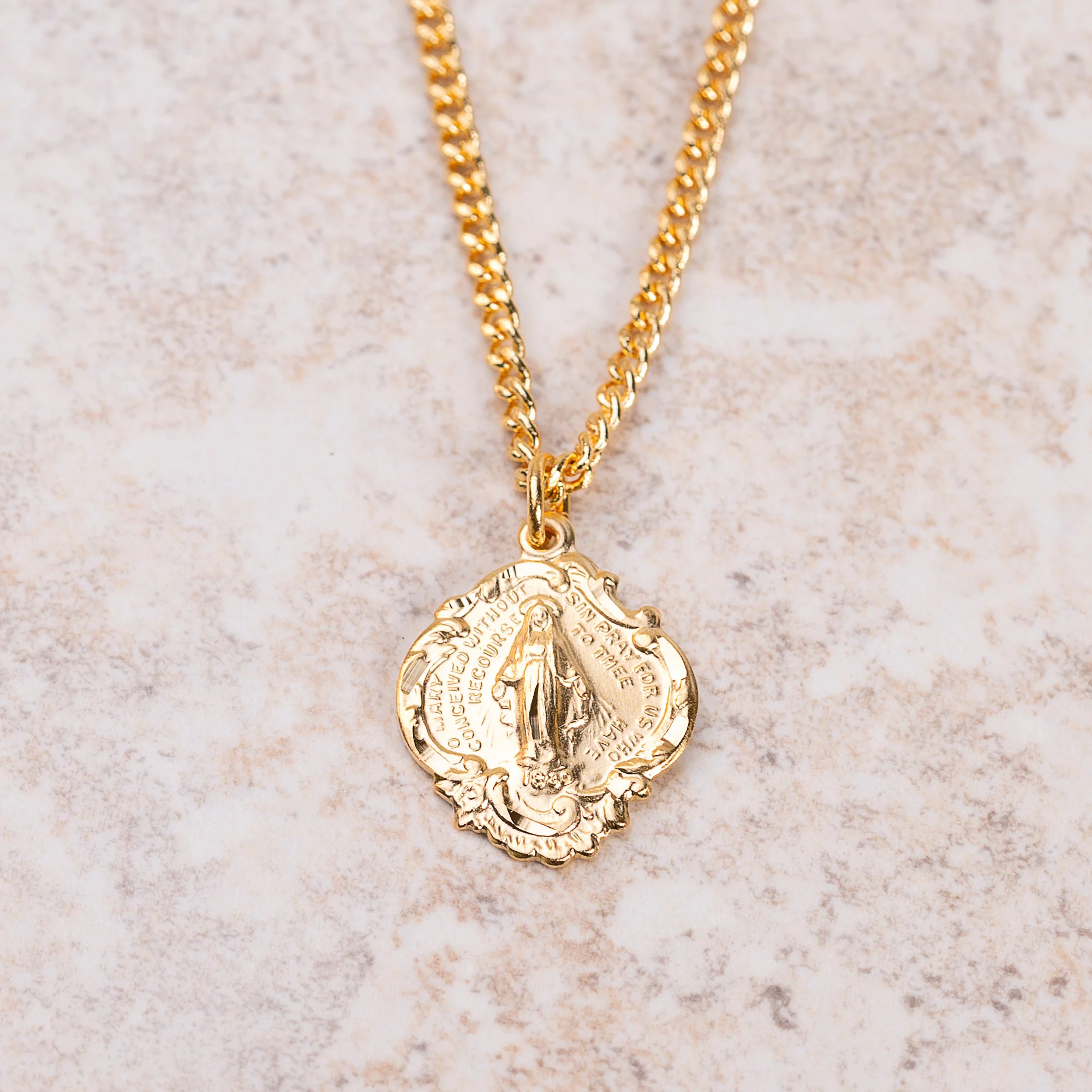 Small Baroque Miraculous Medal Necklace - Gold or Silver