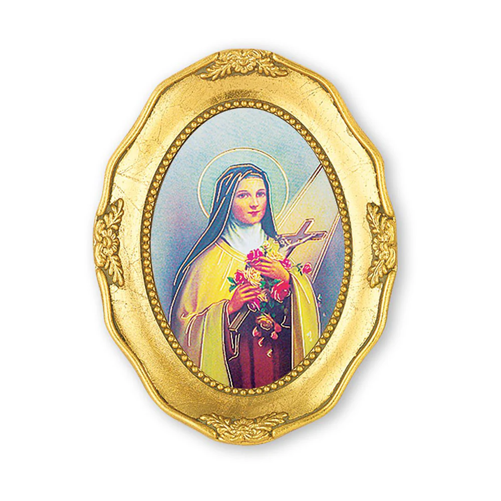 Small St. Therese Print in Gold Oval Frame