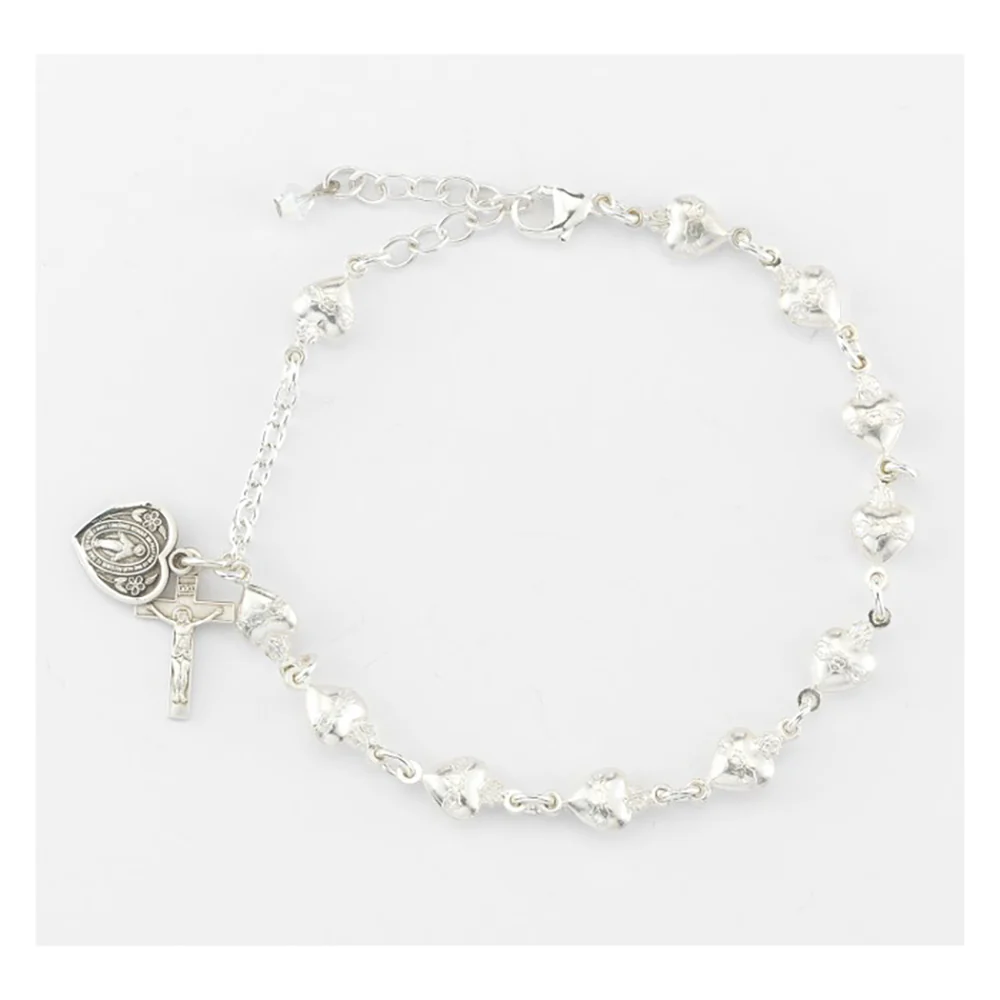Solid Sterling Silver Sacred Heart Rosary Bracelet - Image 2