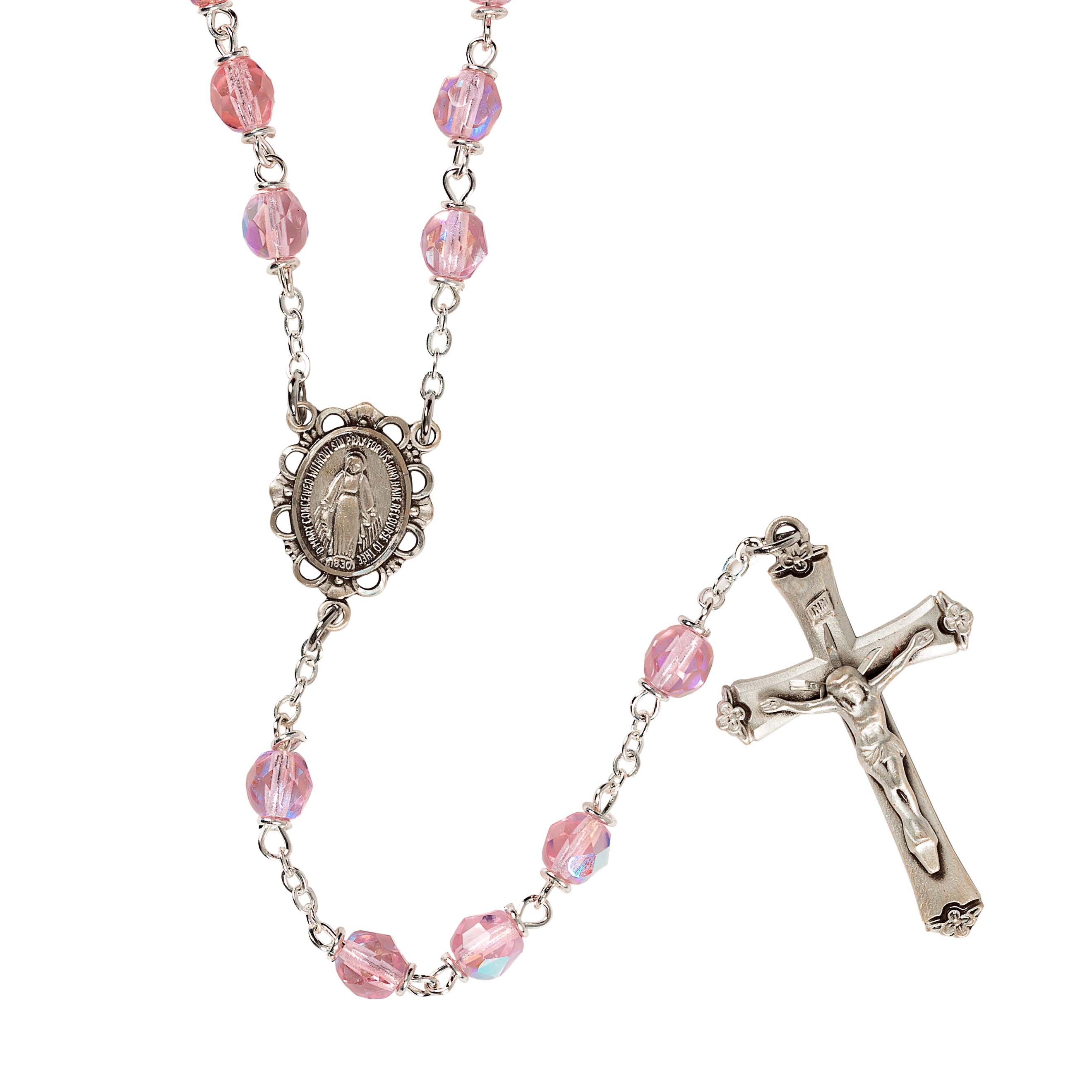 SS 6MM Aurora Borealis Rose Rosary - Image 2