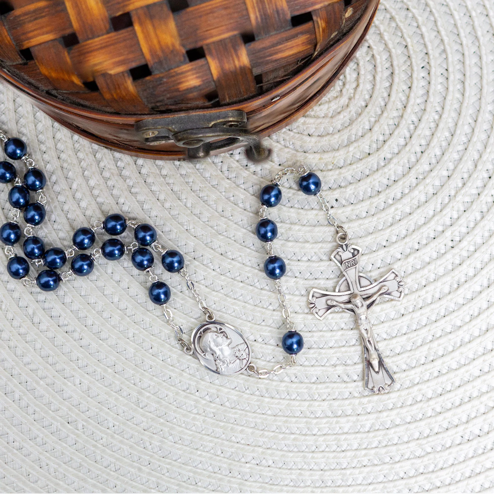 Midnight Blue Pearl Sacred Heart Rosary