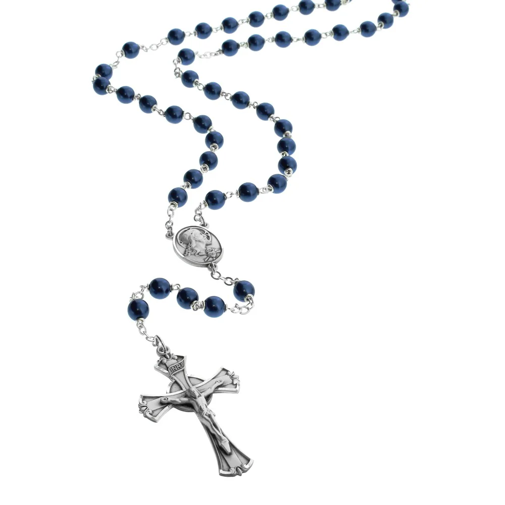 Midnight Blue Pearl Sacred Heart Rosary - Image 2