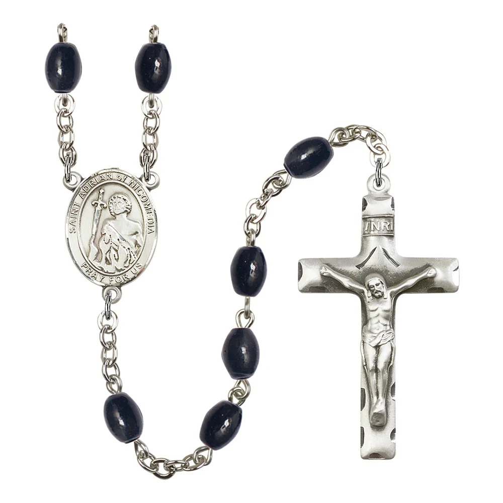 St. Adrian Of Nicomedia 8X6mm Black Onyx Rosary
