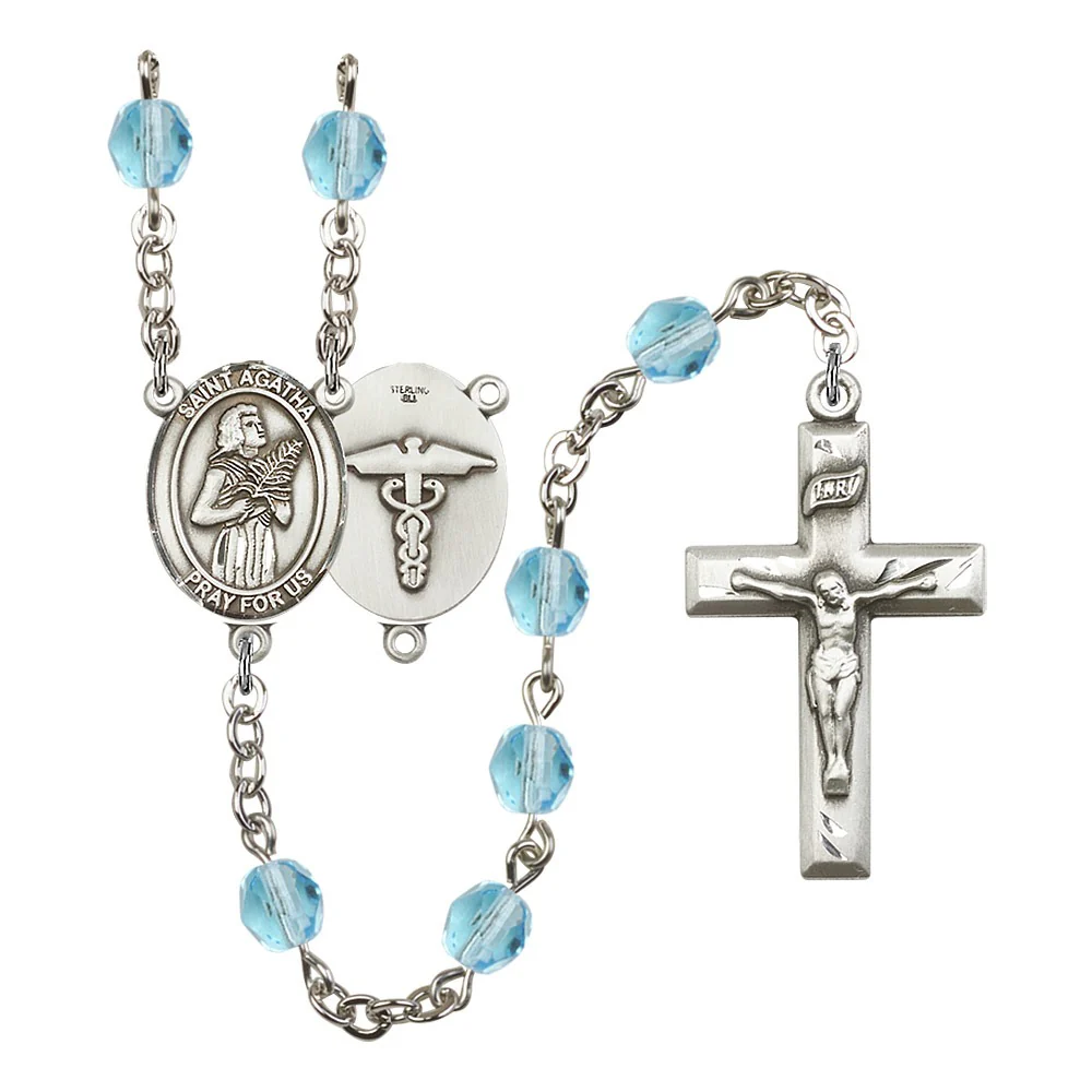 St. Agatha / Nurse Aqua Blue March Rosary 6mm