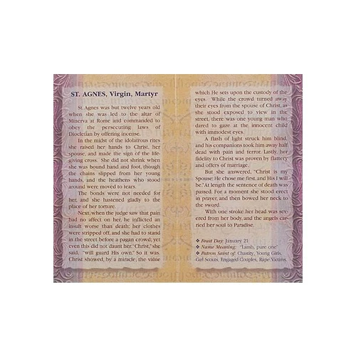 St. Agnes - Mini Lives of the Saints Folded Prayer Card - Image 2