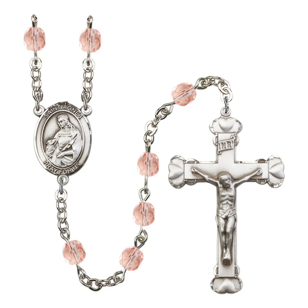St. Agnes Of Rome Pink October Rosary 6mm