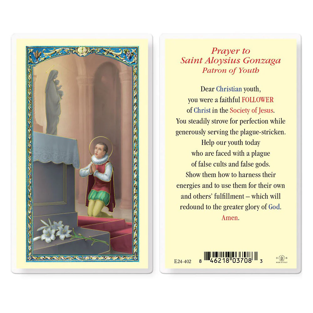 St. Aloysius Gonzaga Patron of Youth Prayer Card