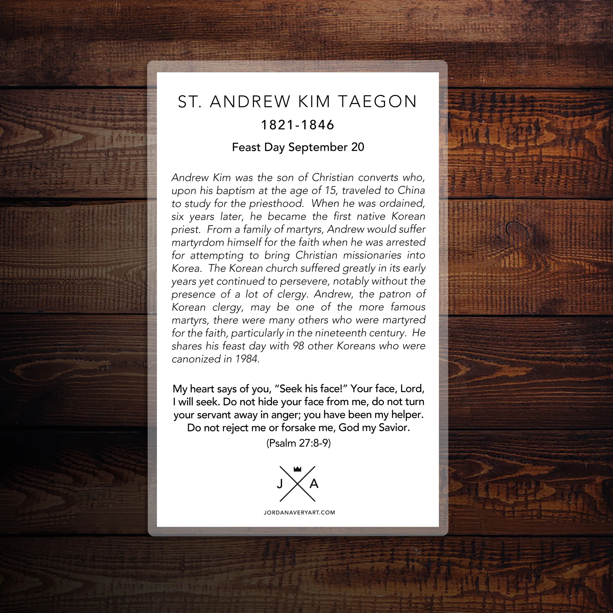 St. Andrew Kim Large Prayer Card - Image 2