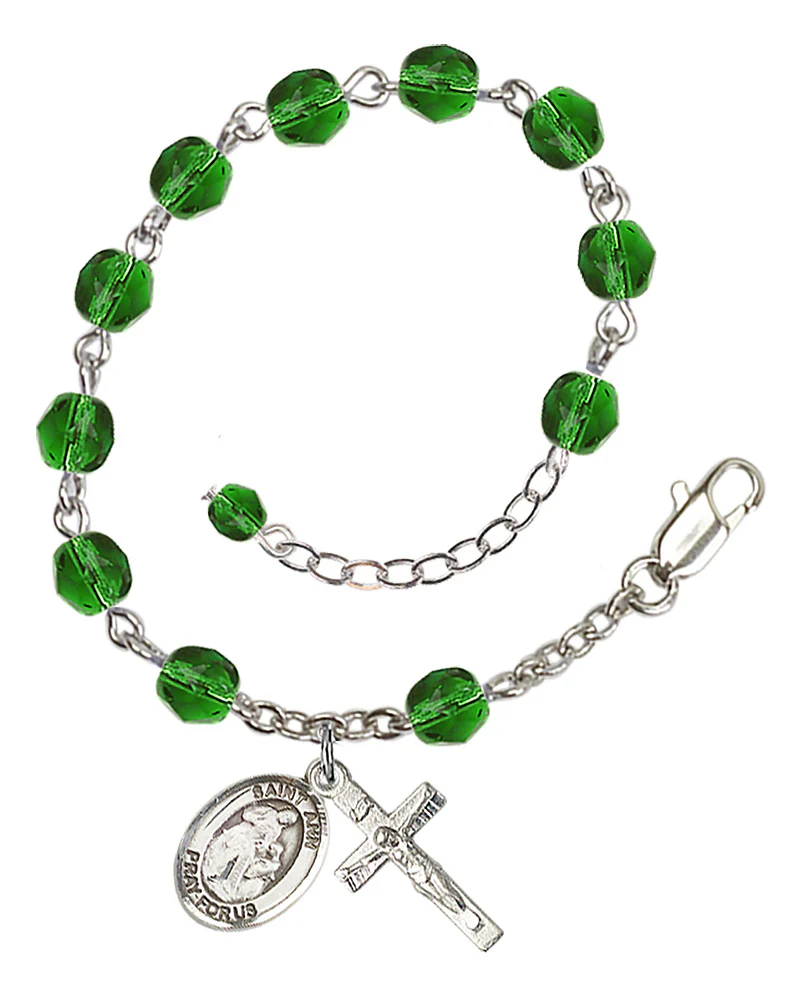 St. Ann Green May Rosary Bracelet 6mm