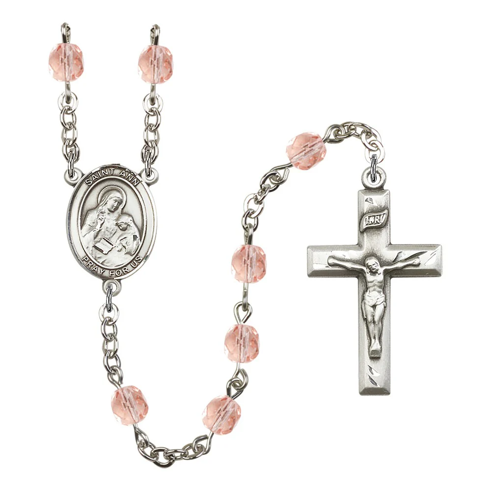 St. Ann Pink October Rosary 6mm