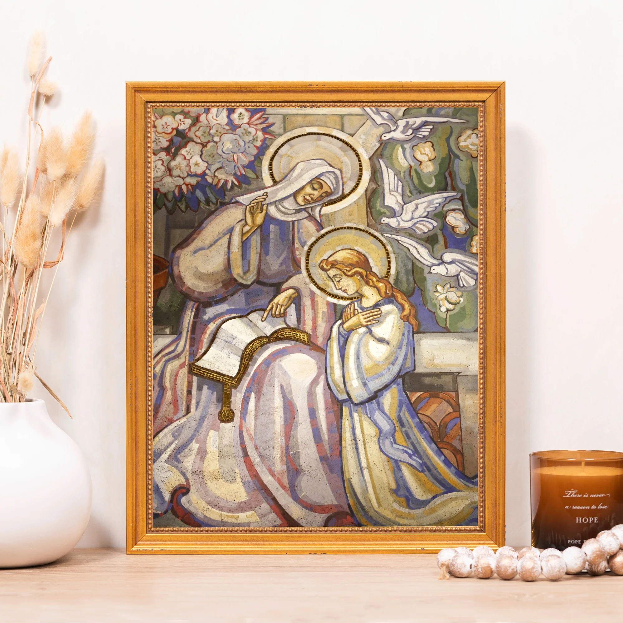 St. Anne Teaching Mary Fresco Framed Canvas - Sacred Classics Collection - Image 4