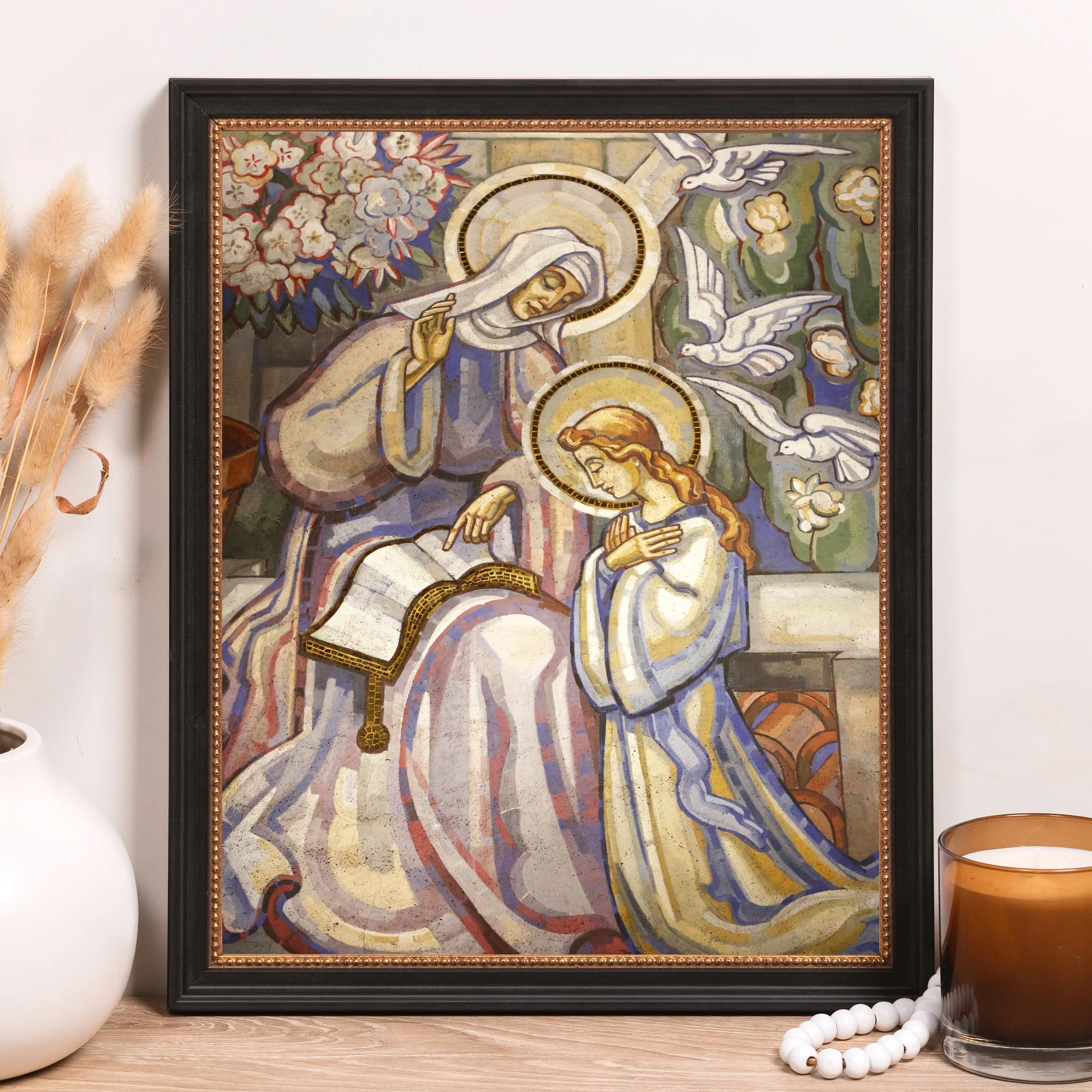 St. Anne Teaching Mary Fresco Framed Canvas - Sacred Classics Collection - Image 8