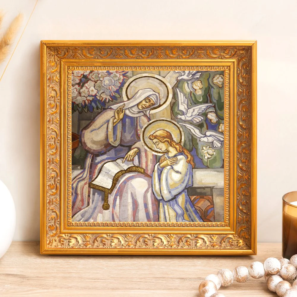 St. Anne Teaching Mary Fresco Framed Canvas - Sacred Mini Collection
