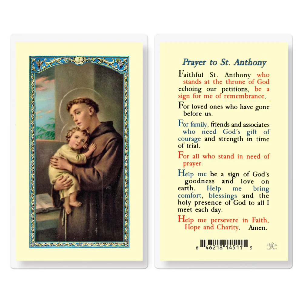 St. Anthony Laminated Prayer Card - Prayer to St. Anthony