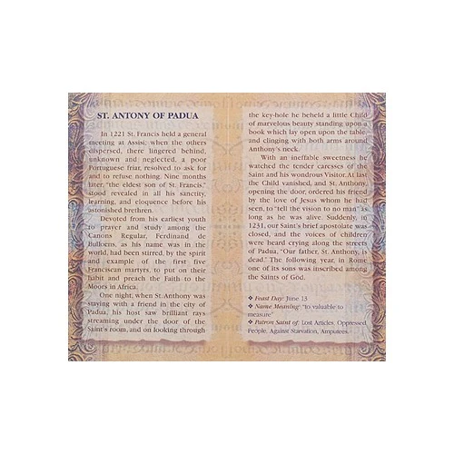 St. Anthony - Mini Lives of the Saints Folded Prayer Card