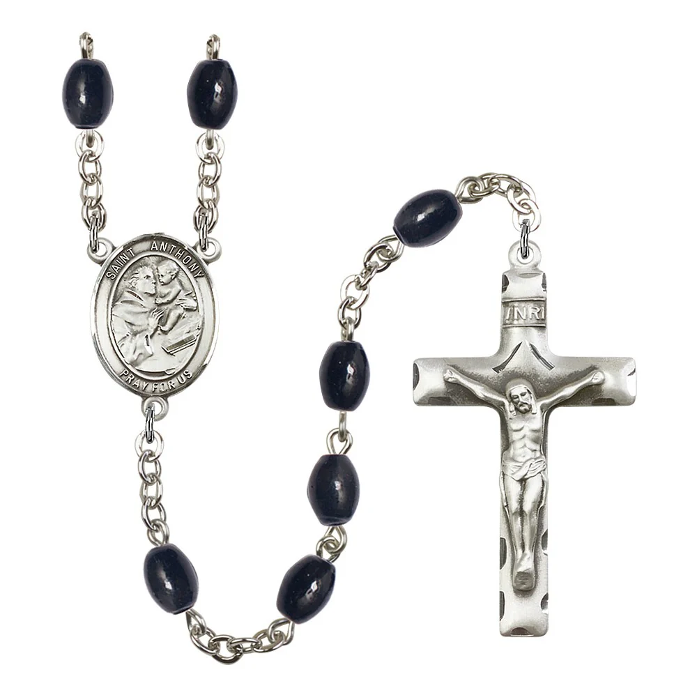 St. Anthony Of Padua 8X6mm Black Onyx Rosary
