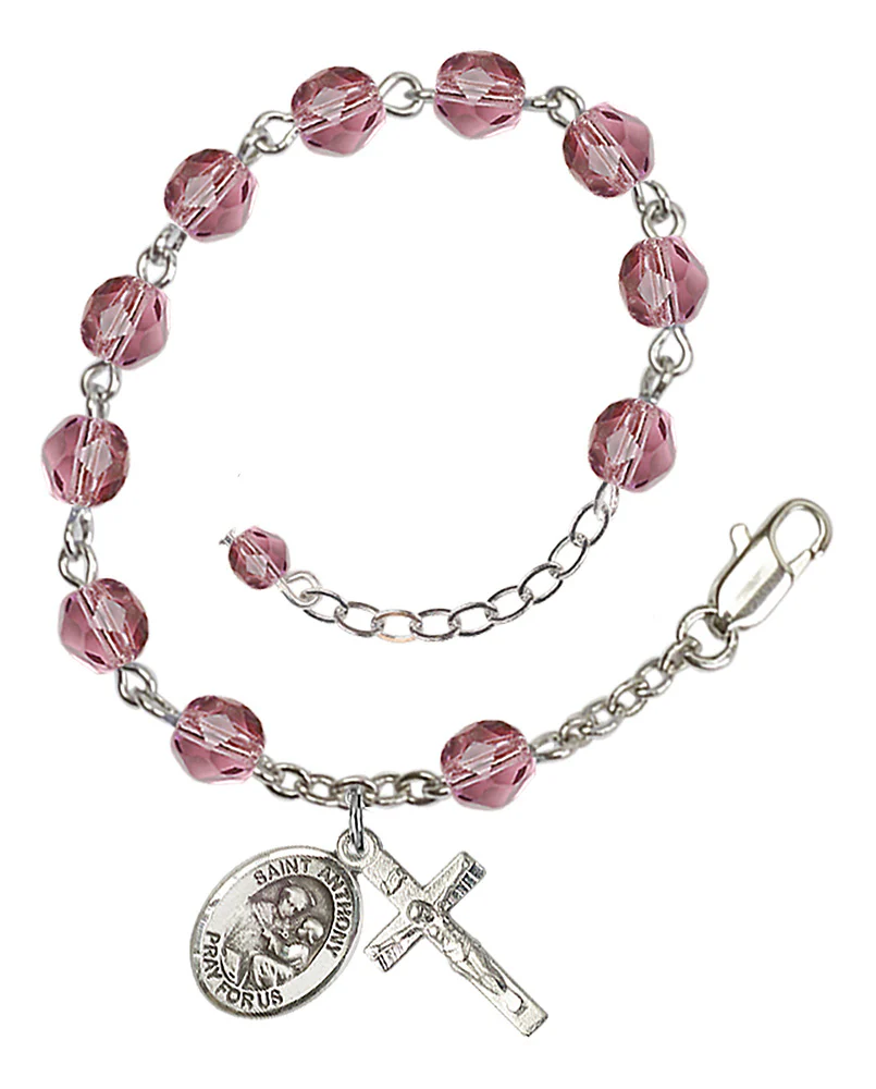 St. Anthony of Padua Crystal Birthstone Rosary Bracelet - Multiple Birthstones
