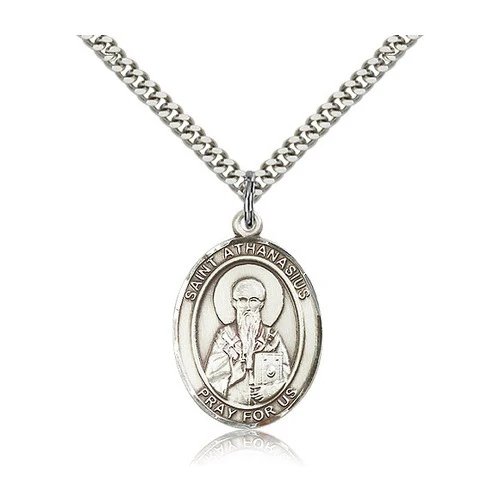 St. Athanasius Pendant with Chain, Bliss, Sterling Silver