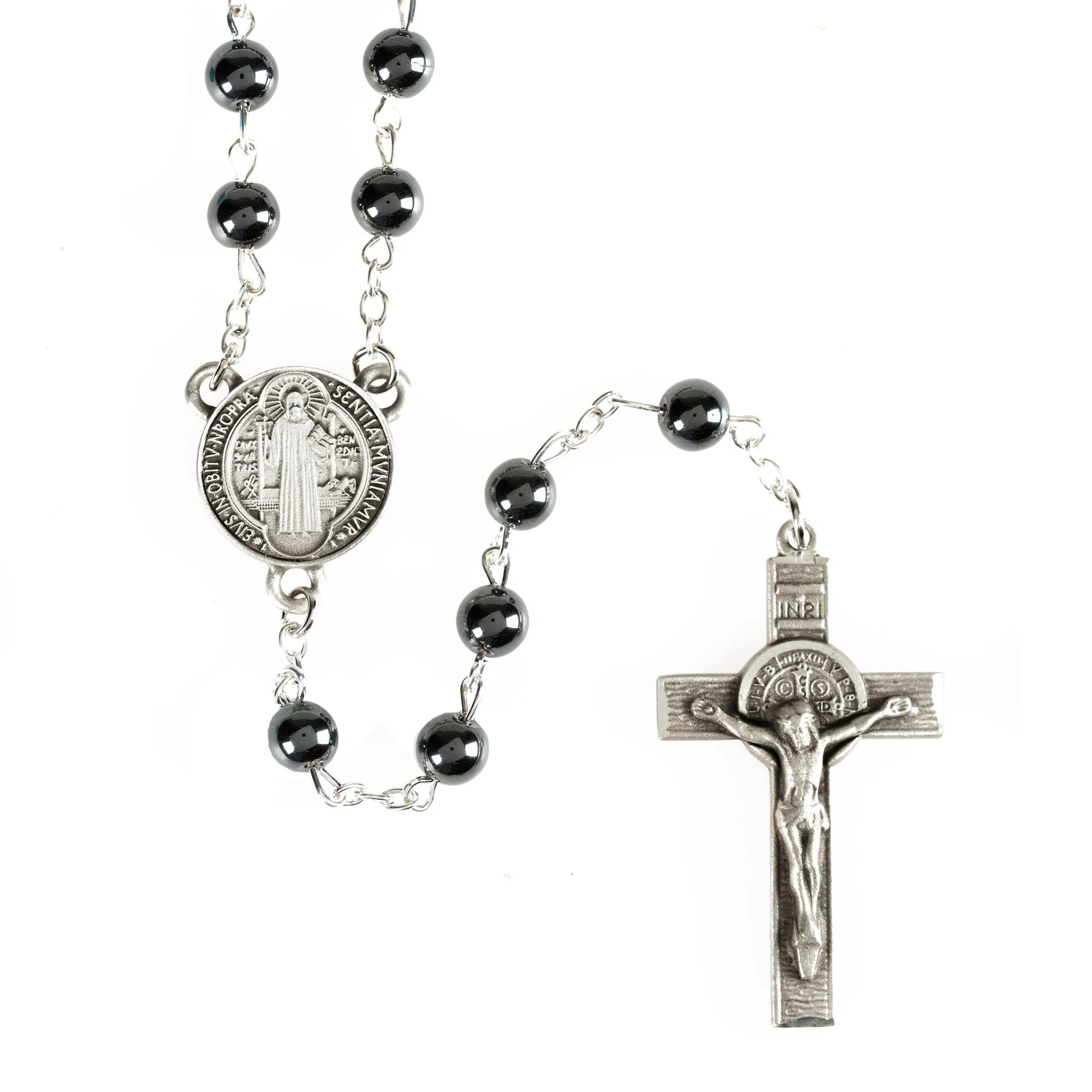 St Benedict 6mm Hematite Rosary