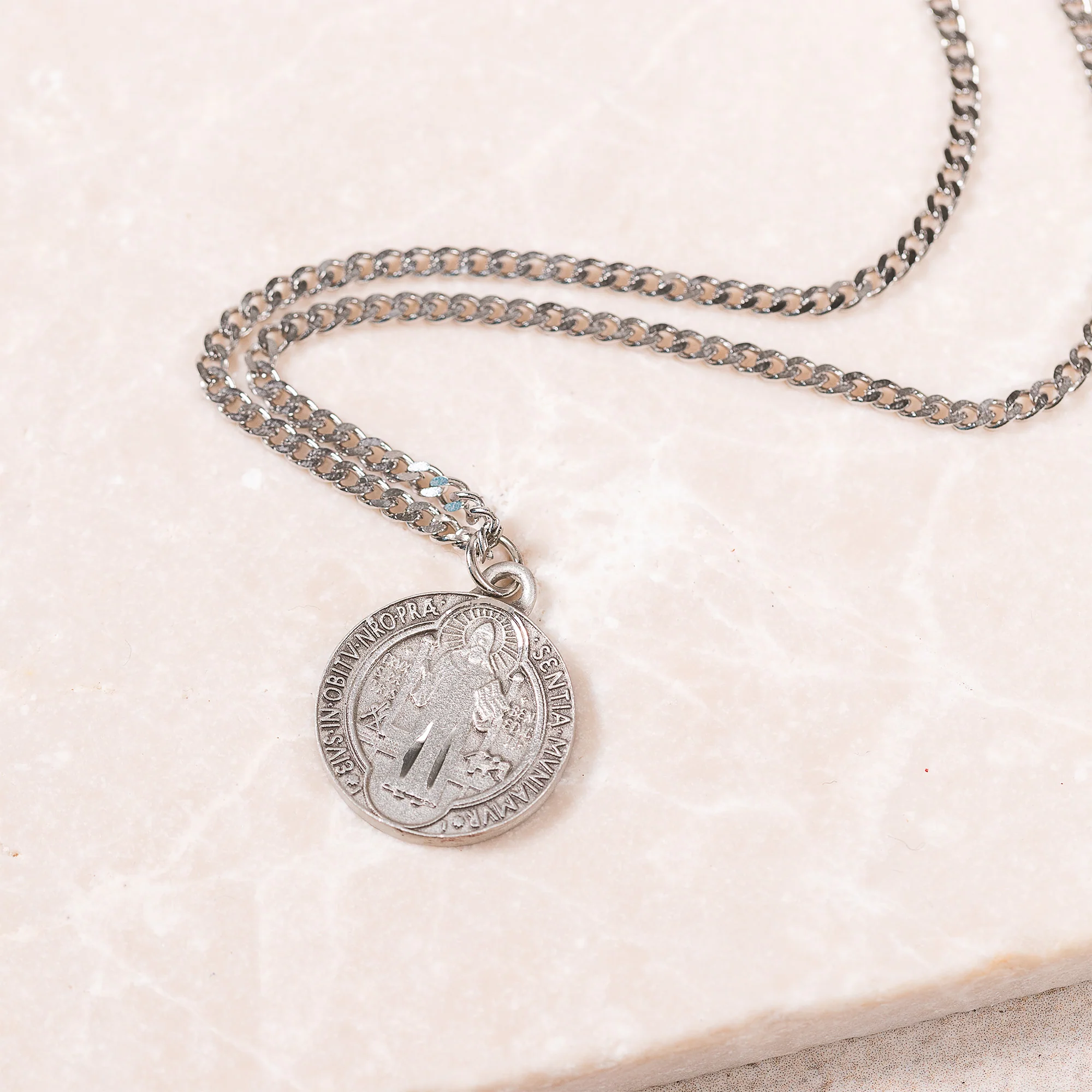 St. Benedict Antiqued Silver Medal, 24" chain - Image 3