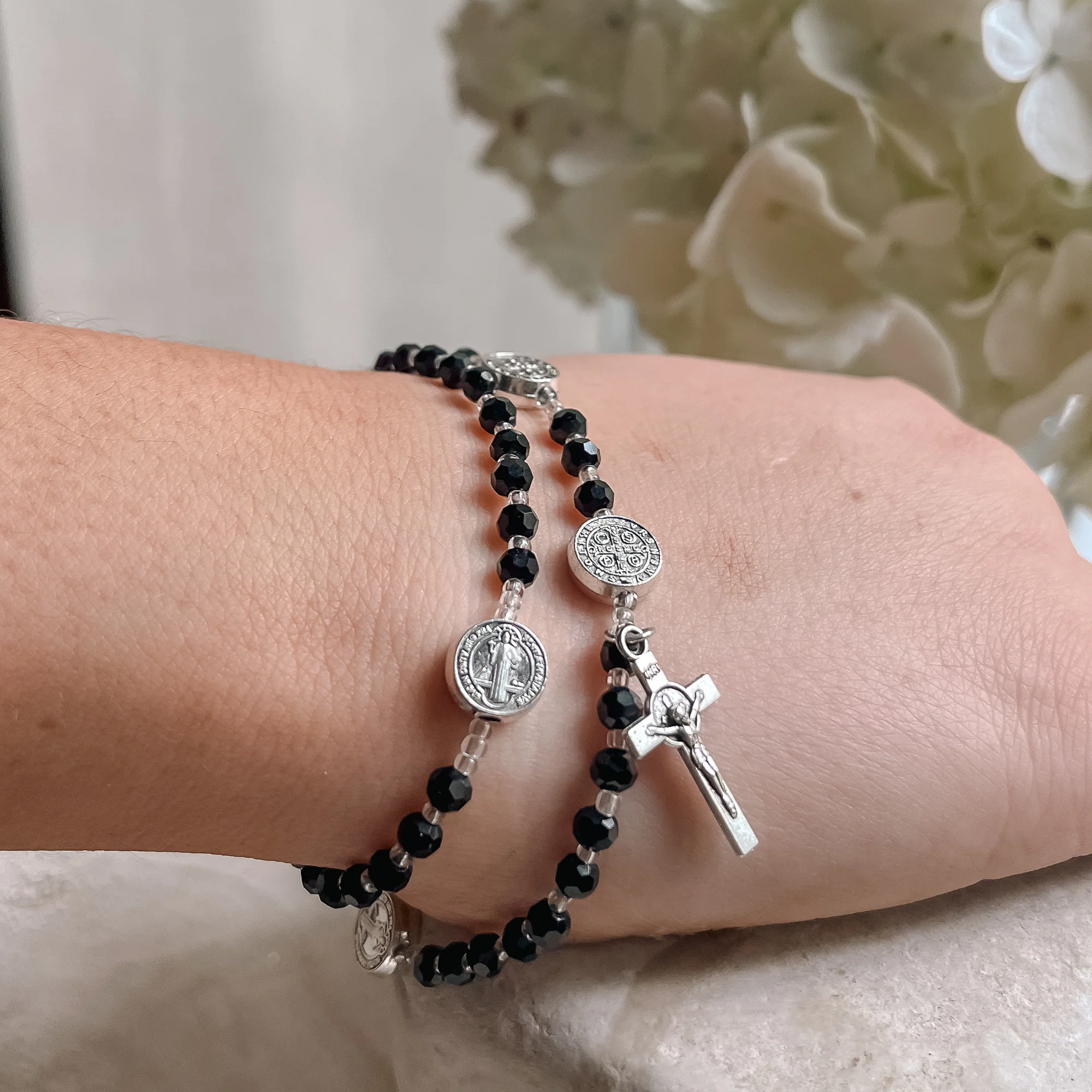 St. Benedict Black Twist Rosary Bracelet - Image 2