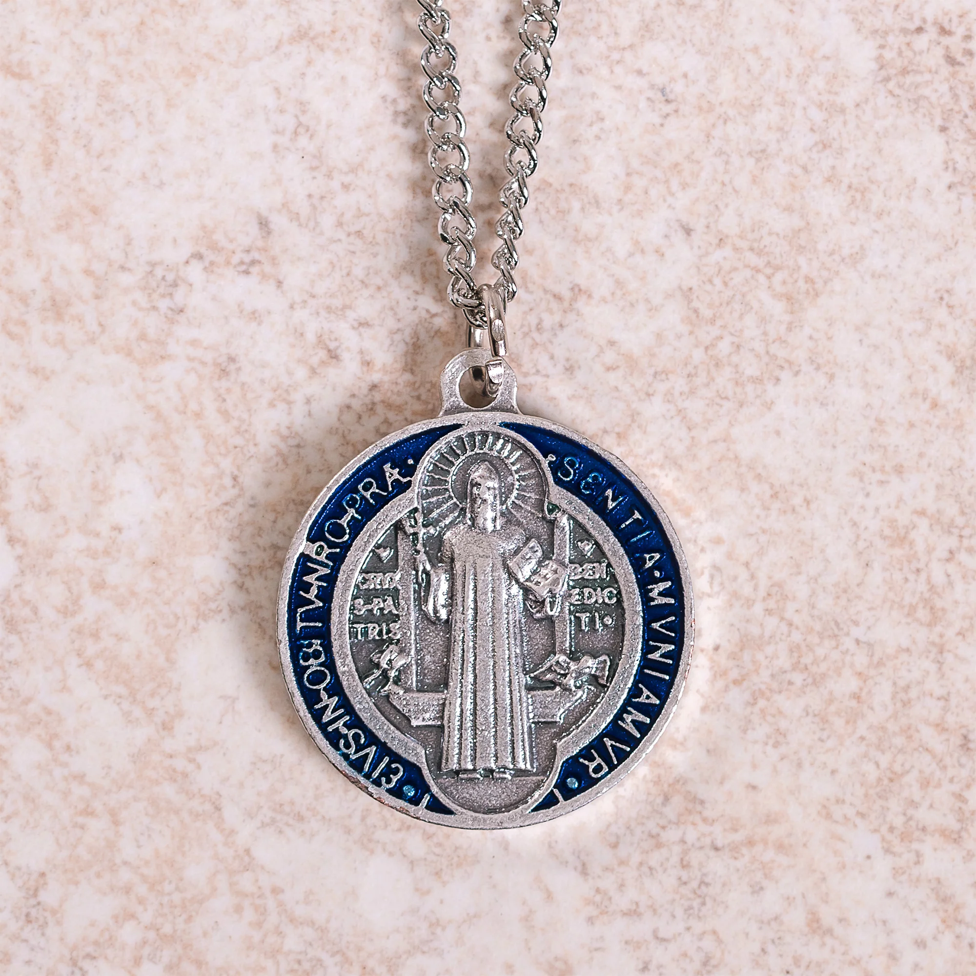 St. Benedict Blue & Red Medal with Chain - Image 2