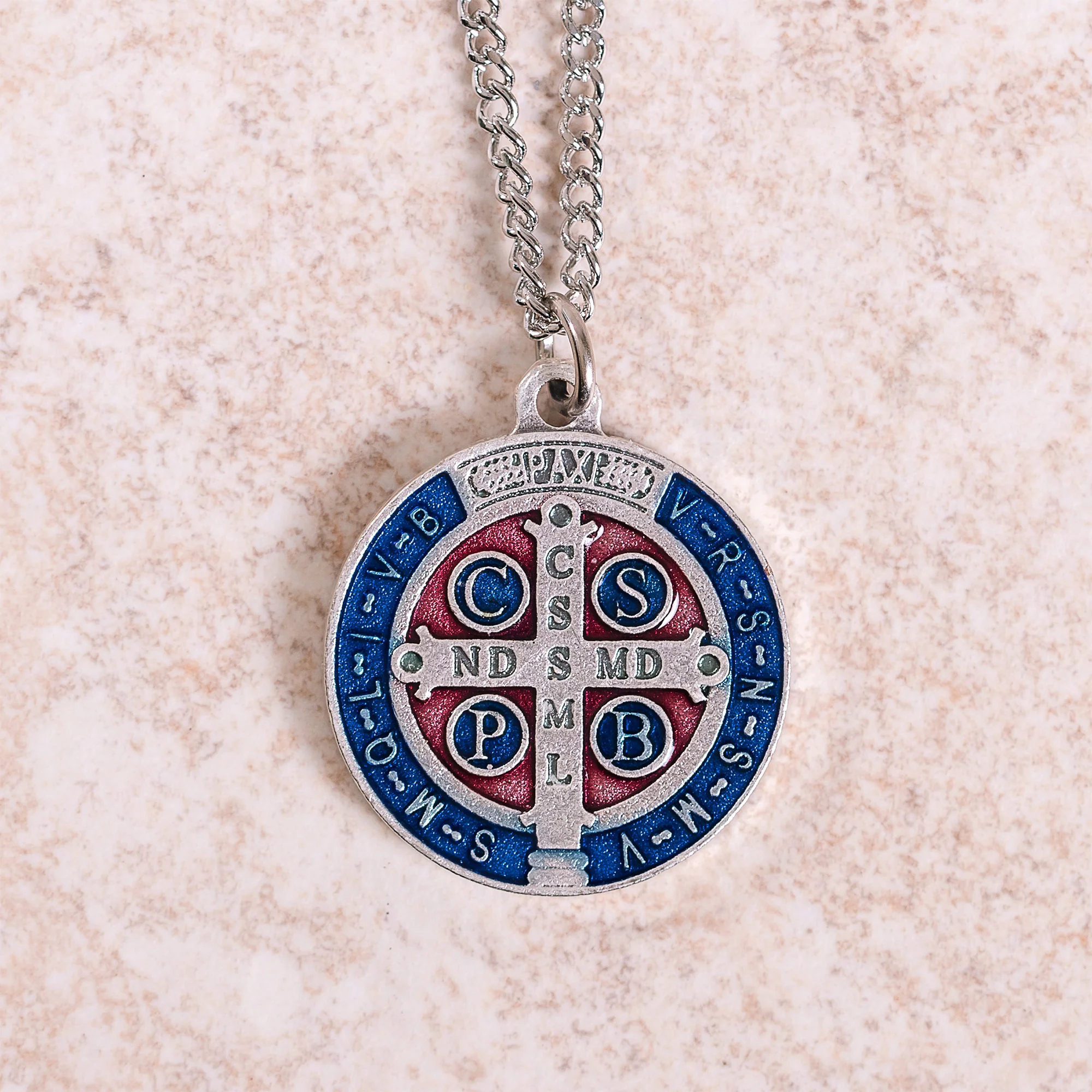 St. Benedict Blue & Red Medal with Chain - Image 3