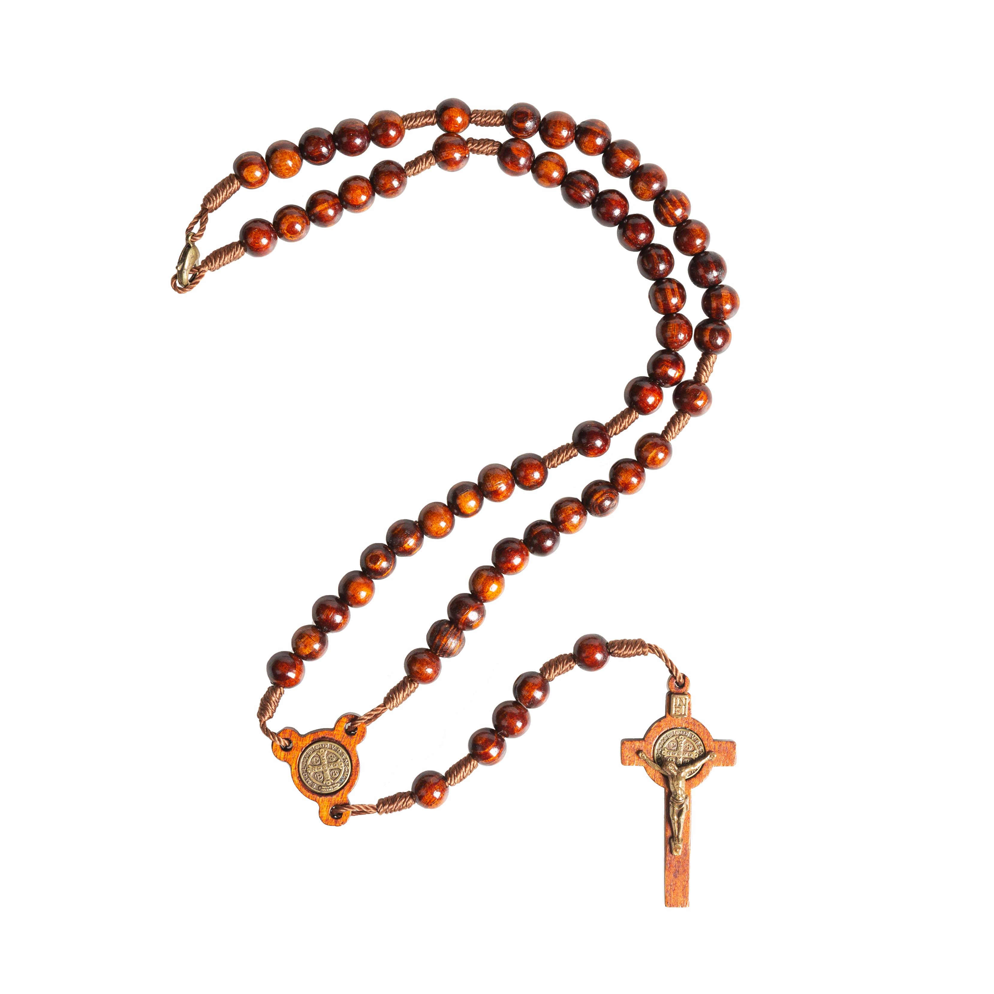 St. Benedict Cherry Finish Wood Rosary - Image 2