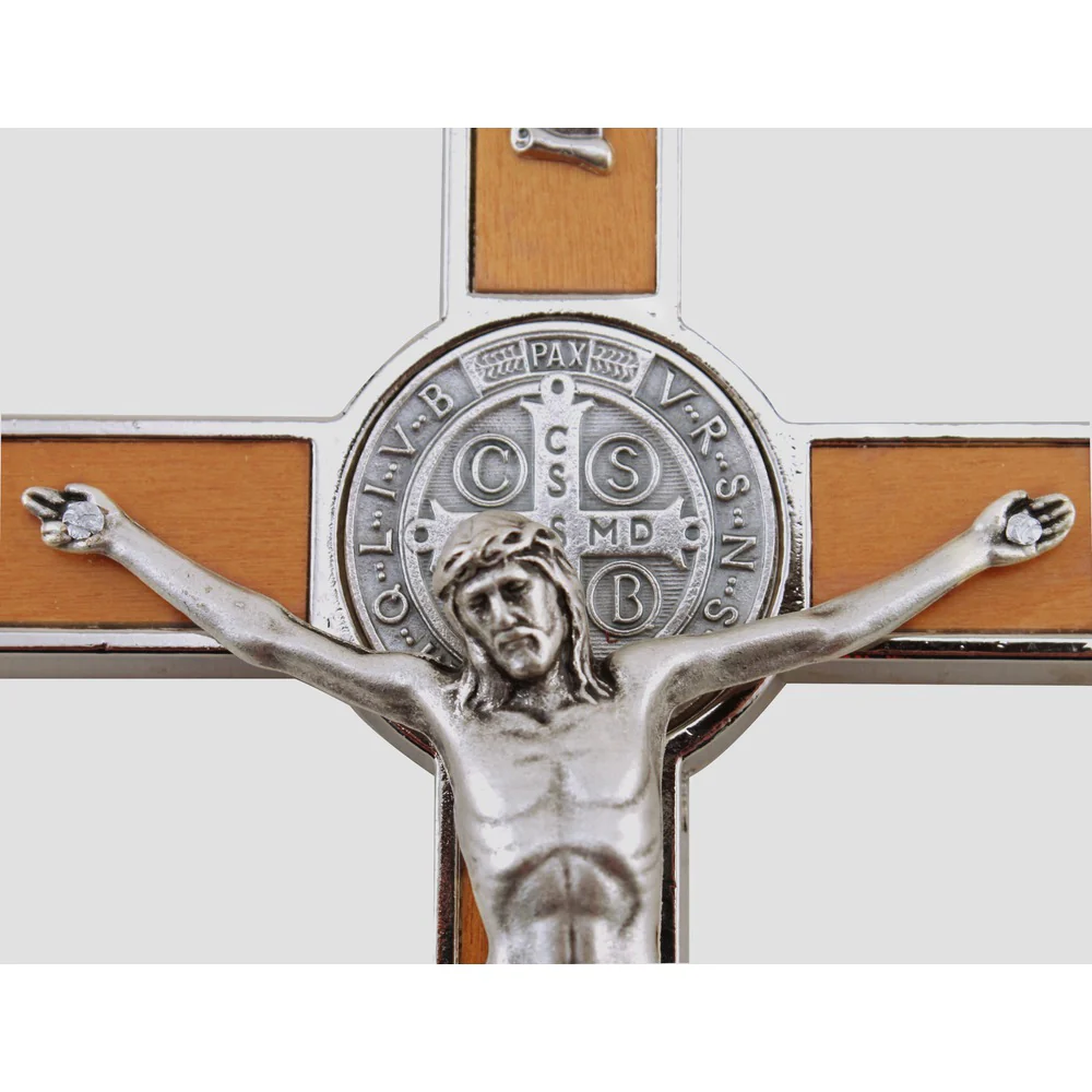 St. Benedict Crucifix, Wood Inlay - 7 inch - Image 2