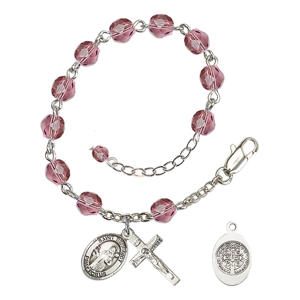 St. Benedict Crystal Birthstone Rosary Bracelet - Multiple Birthstones