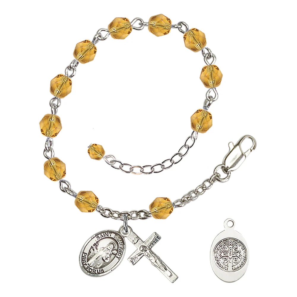 St. Benedict Crystal Birthstone Rosary Bracelet - Multiple Birthstones - Image 3