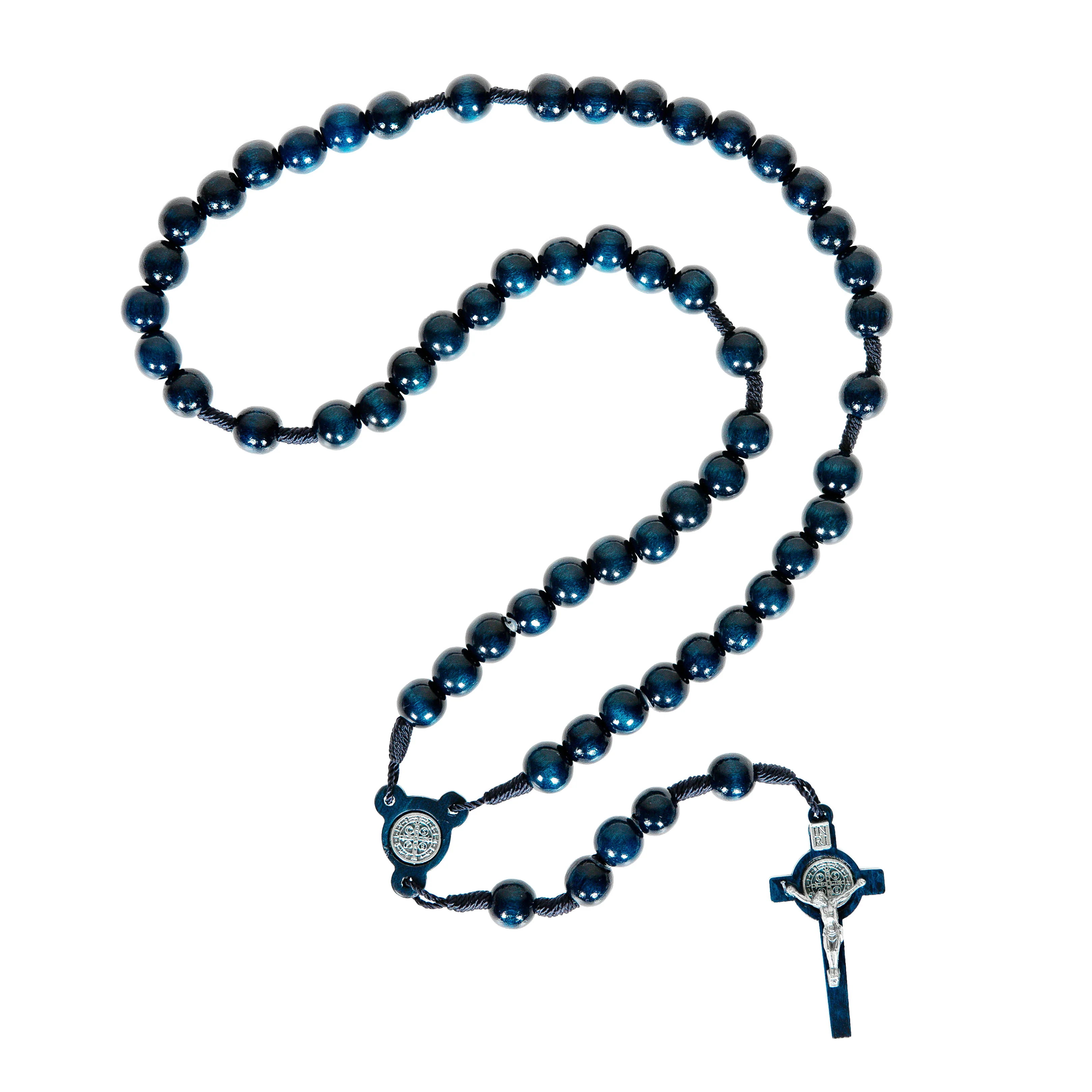 St. Benedict Dark Blue Wood Bead Rosary - Image 2