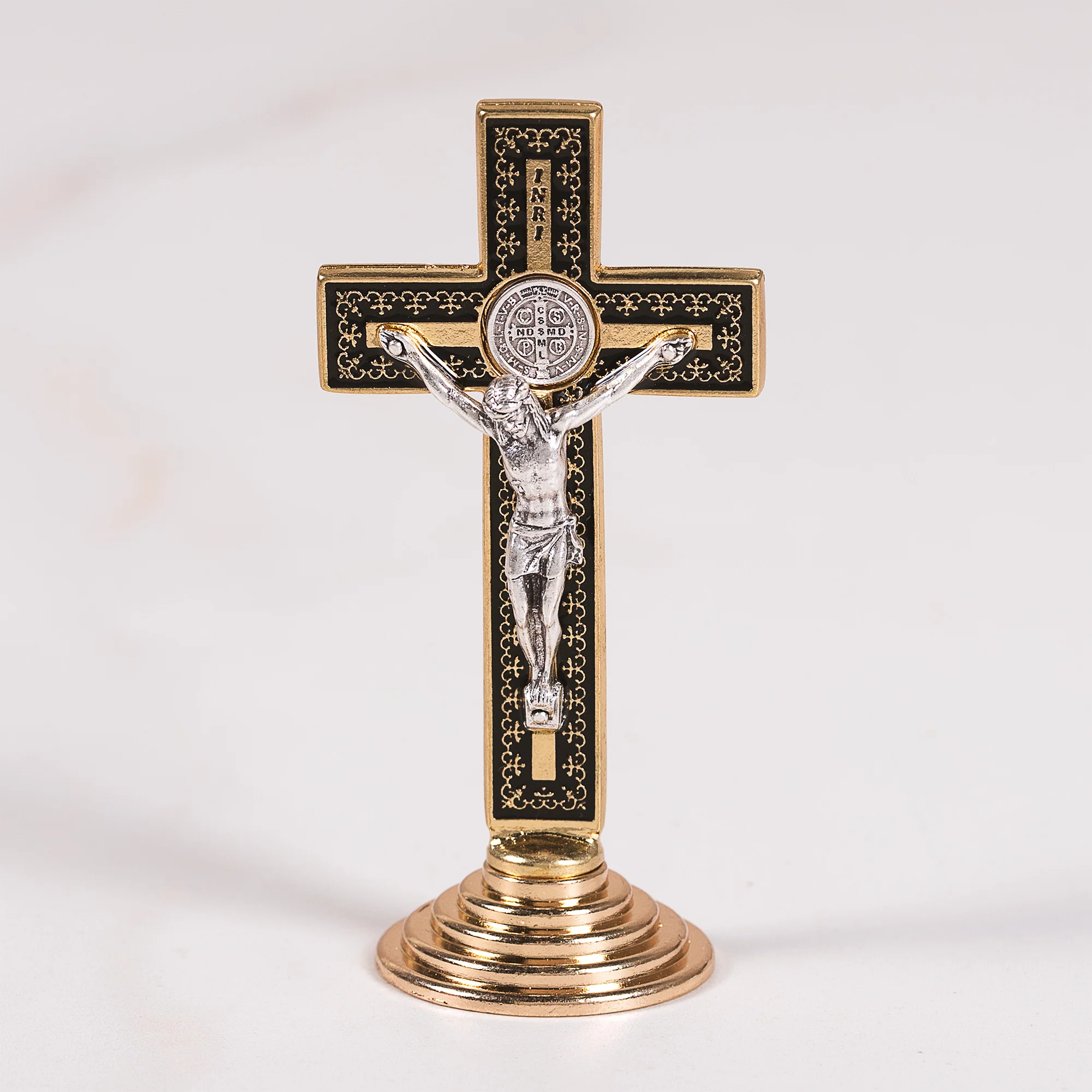 St. Benedict Desk Crucifix - Gold/Black or Silver