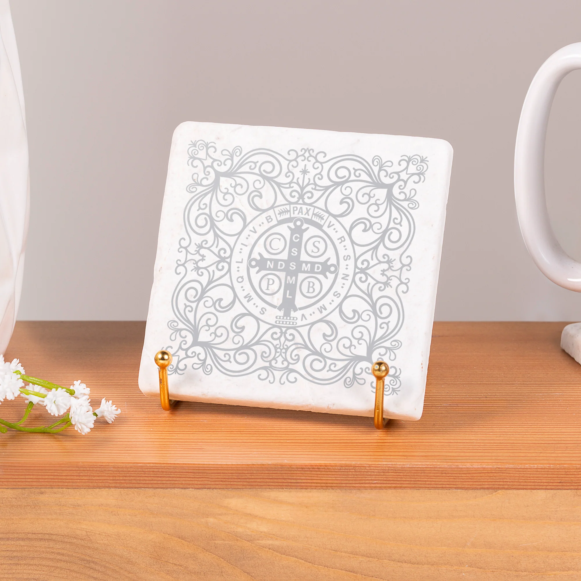 St. Benedict Filigree Stone Coaster