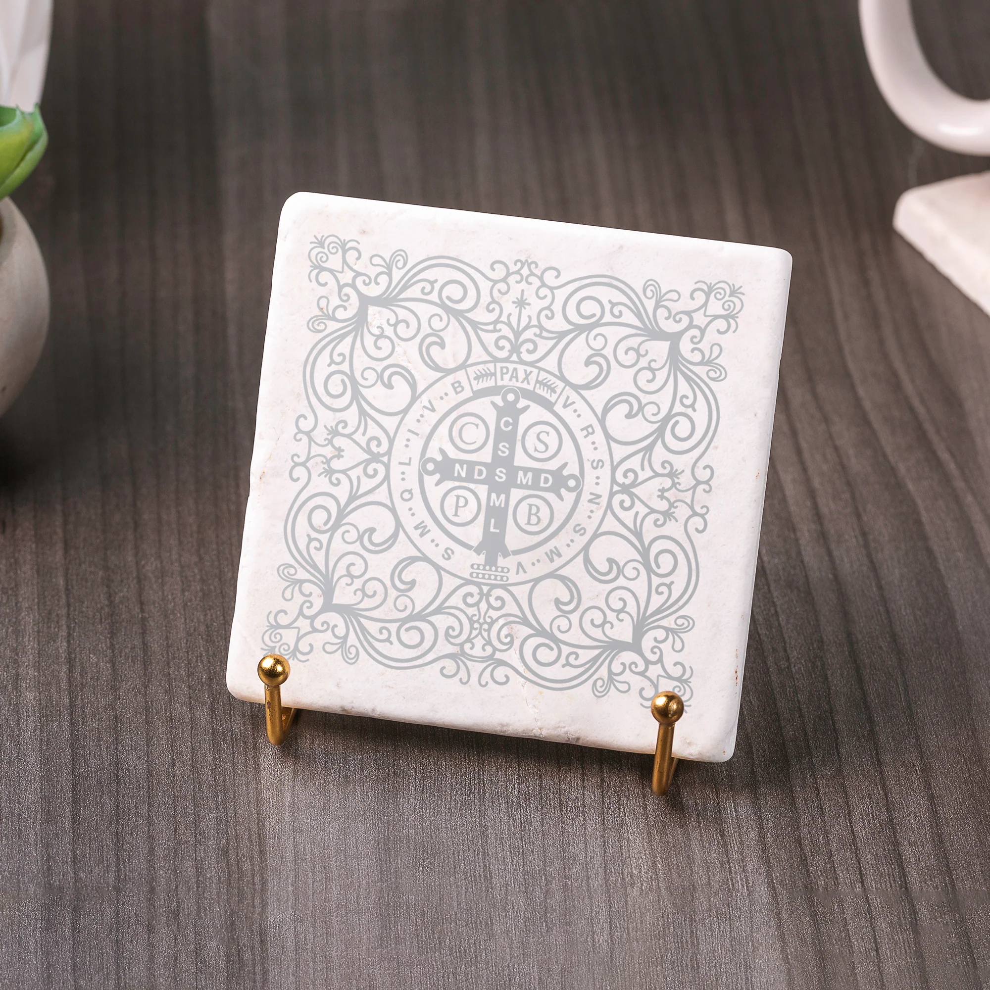 St. Benedict Filigree Stone Coaster - Image 3