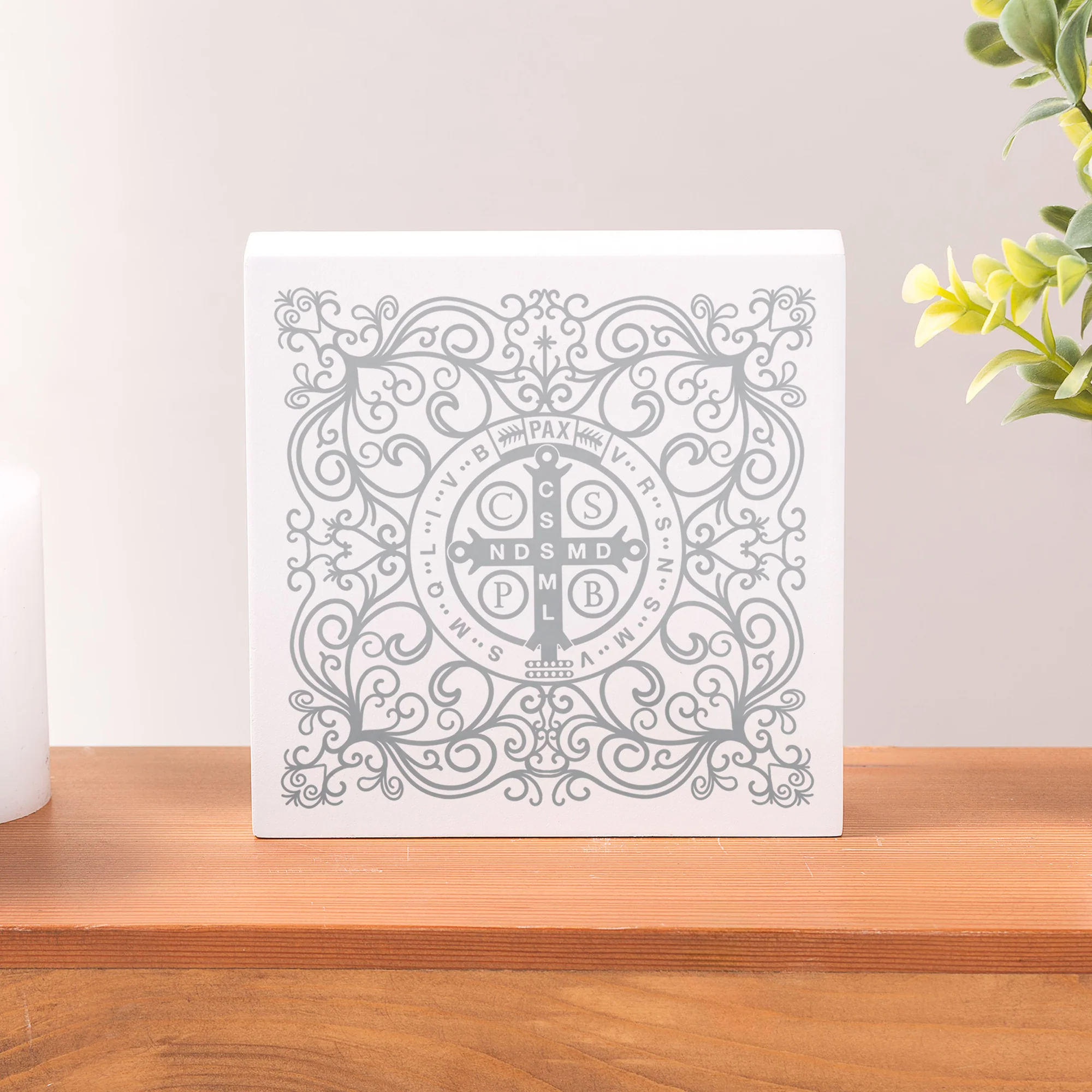 St. Benedict Filigree Wood Block