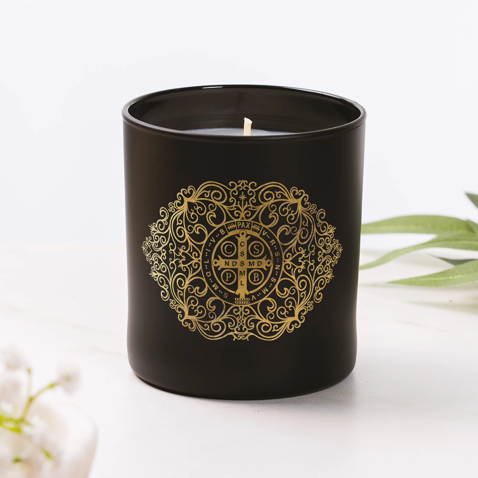 St. Benedict Gold Filigree Candle - Image 2