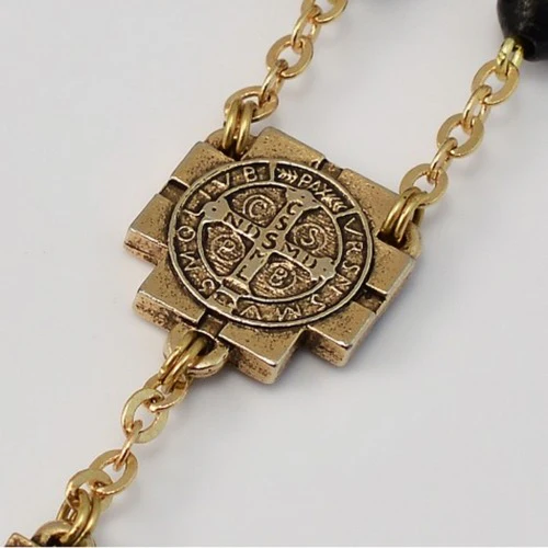 St. Benedict Gold Plated Black Rosary