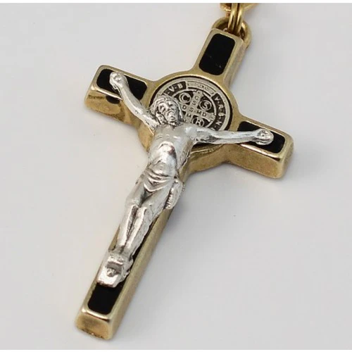 St. Benedict Gold Plated Black Rosary - Image 3