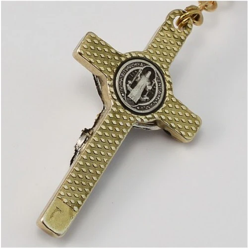 St. Benedict Gold Plated Black Rosary - Image 4