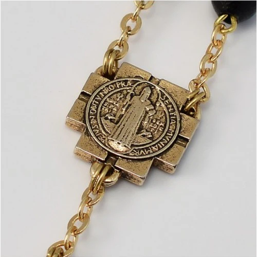 St. Benedict Gold Plated Black Rosary - Image 5