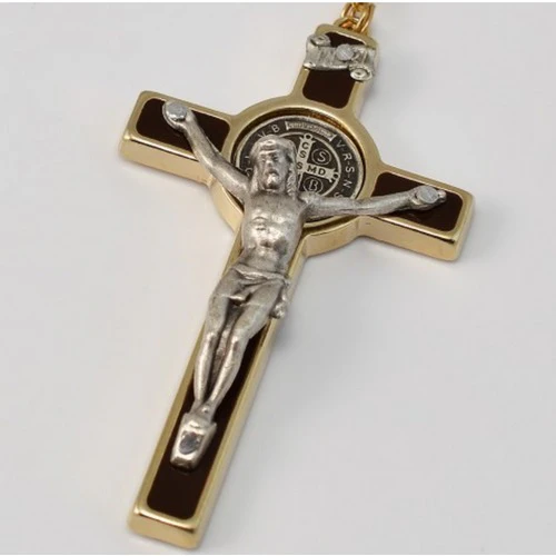 St. Benedict Gold Plated Brown Rosary - Image 2